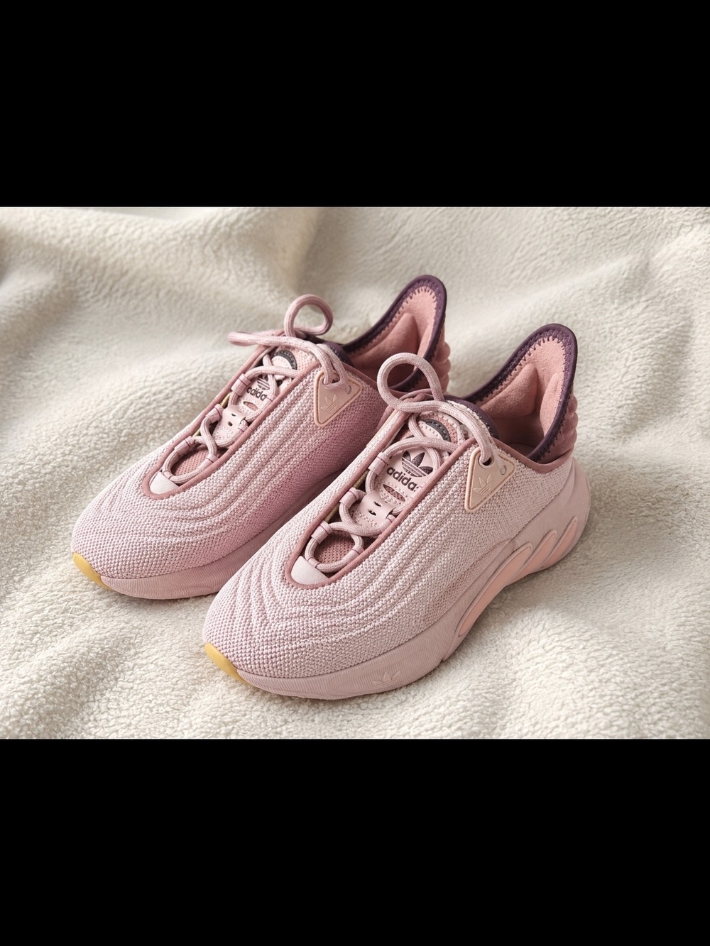 adidas Women’s Light Pink Knit Slip-On Sneakers with Dark Mauve Trim